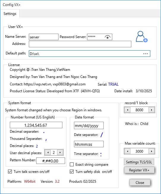 Configuration dialog