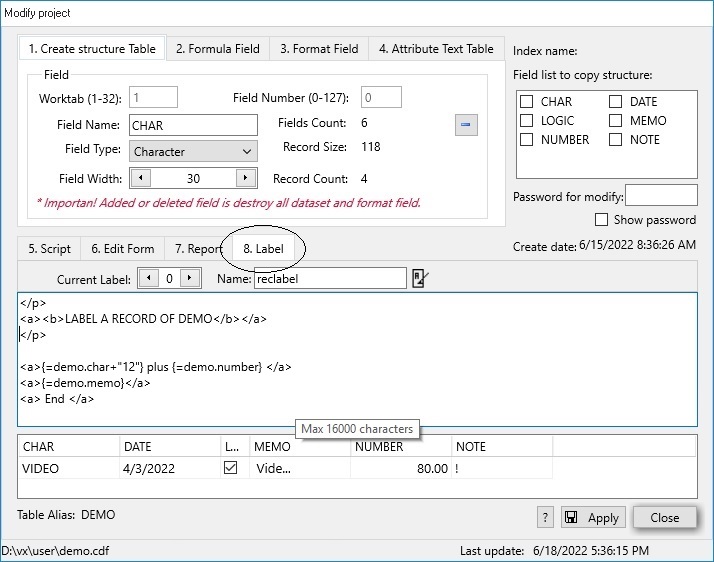 label of modify project