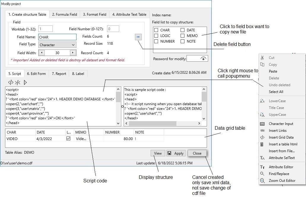 Create/Modify project