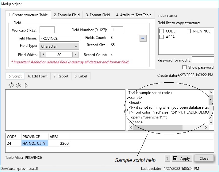create/modify structure province data table