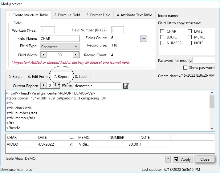 report of modify project