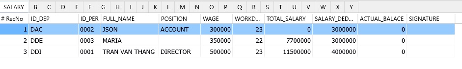 example data for salary